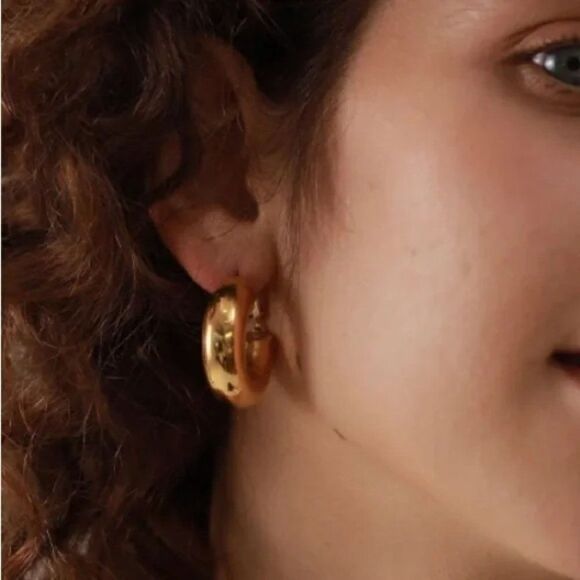 New Gold Thick Chunky Hoop Earrings - Picture 6 of 13